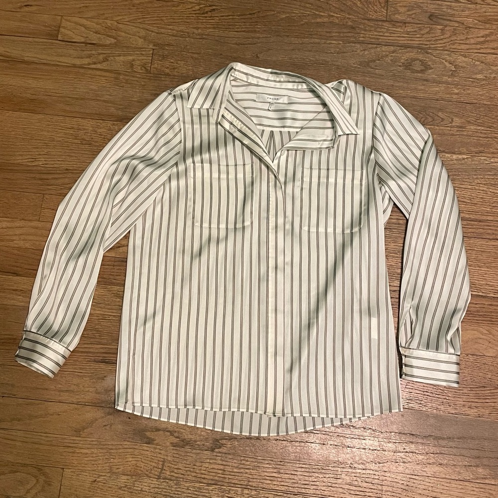 Women’s Frame Denim silk stripe button down blouse size small new without tags